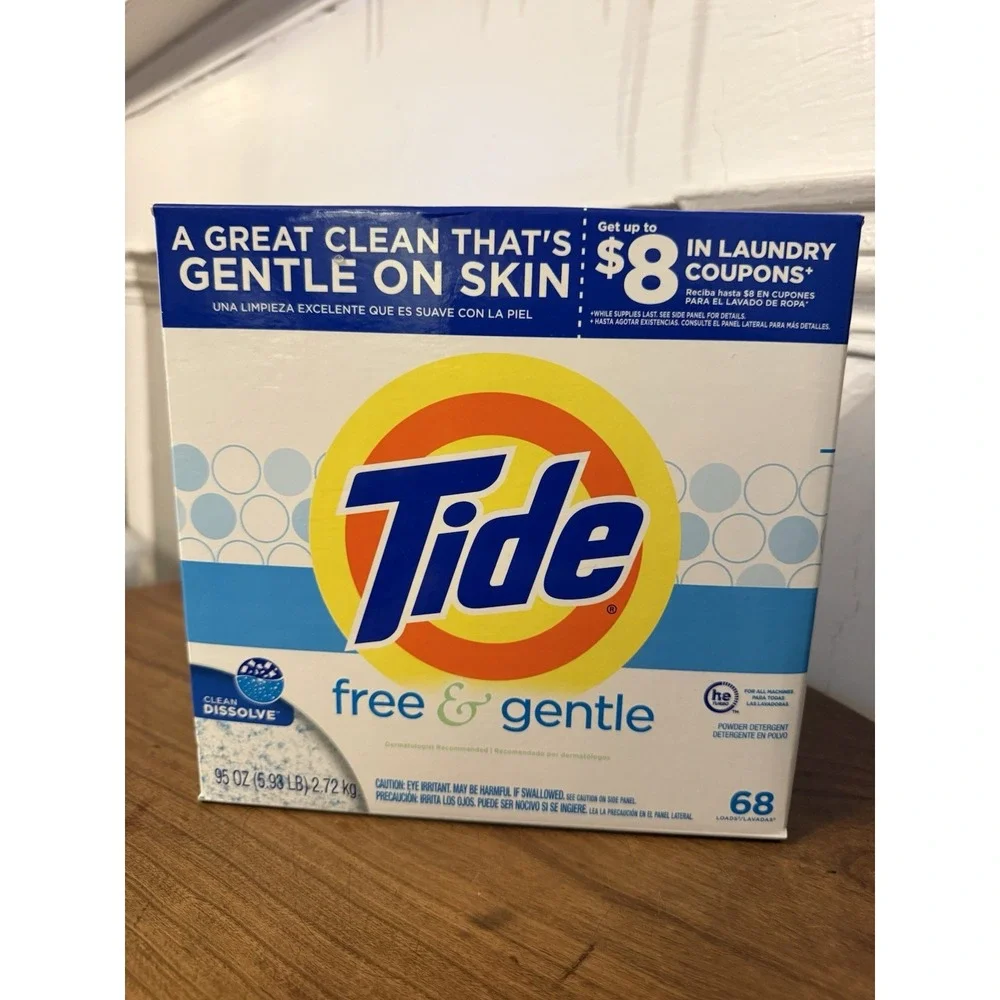 Tide Free and Gentle Laundry Detergent Powder HE 68 Loads 95 Oz (1 Box) NEW